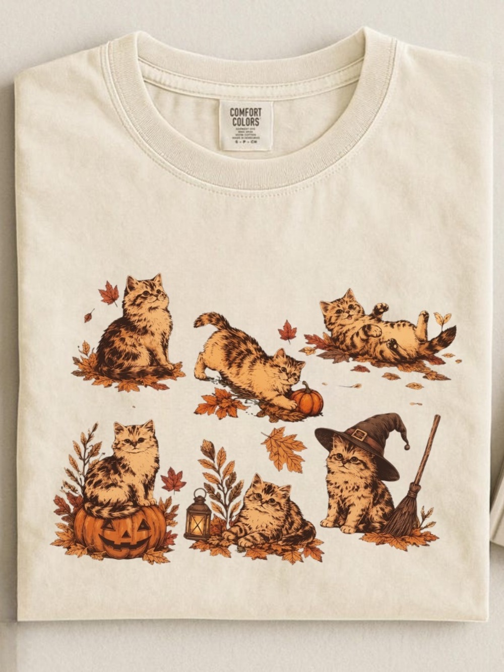 Comfort Colors Autumn Fall Orange Cats Cozy Vintage Graphic Tee